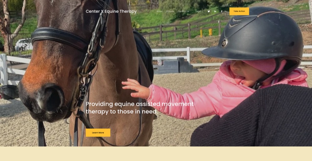 The previous Center X website: a single hero image with a horse and child and minimal calls to action.